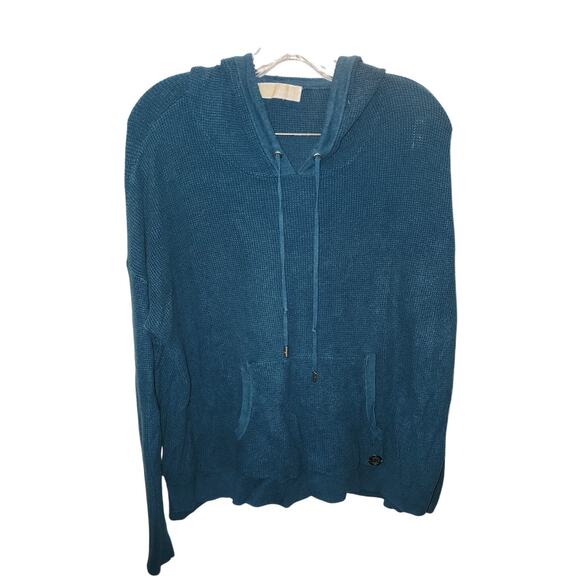 MICHAEL Michael Kors Sweaters - Michael Michael Kors Dark Teal Waffle Hooded Front Pocket Sweater M/L
